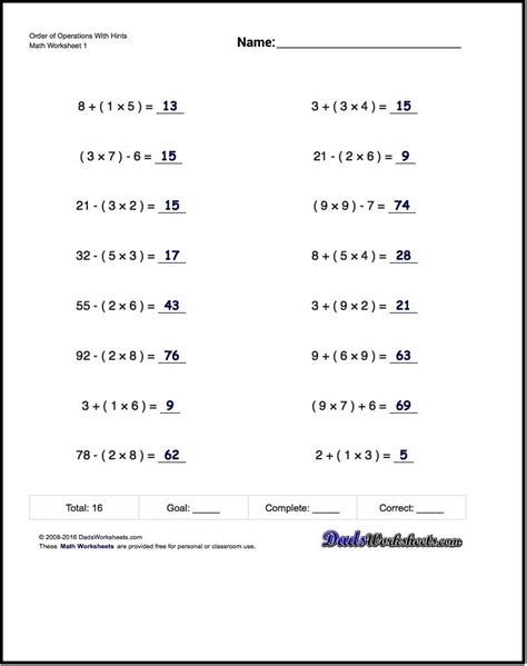 Free Printable Math Worksheets 6Th Grade Order Operations - Free Printable