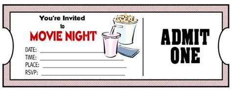 DIY tickets for movie night | Movie night invitations, Movie ticket ...