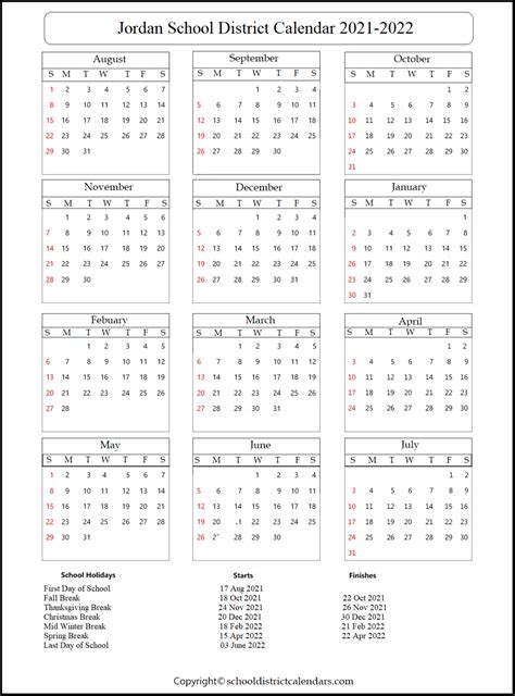 Jordan School District Calendar 2021-2022 School District Calendars