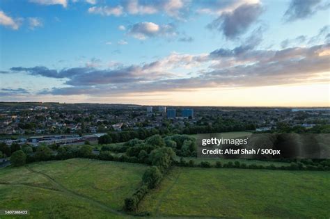 Aerial Footage Of Luton Town Of England Uk At Sunset Golden Hour Luton ...