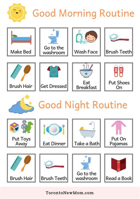 Morning and Evening Routines Chart for Free Download | Kids schedule ...