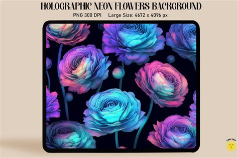 Holographic Neon Ranunculus Flowers Graphic by Lazy Sun · Creative Fabrica