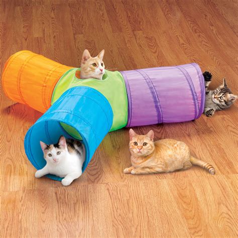 3-Way Pop Up Cat Tunnel with Hanging Toys, Entertainment for Cats ...