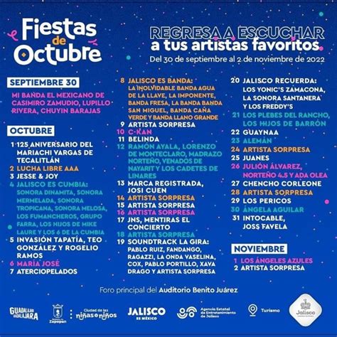 Fiestas de Octubre Guadalajara 2022. Fechas de conciertos del Teatro ...