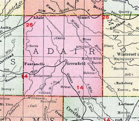 Adair County, Iowa, 1911, Map, Greenfield, Fontanelle, Bridgewater