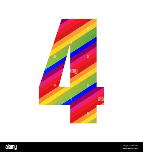 4 Number Rainbow Style Numeral Digit. Colorful Number Vector ...