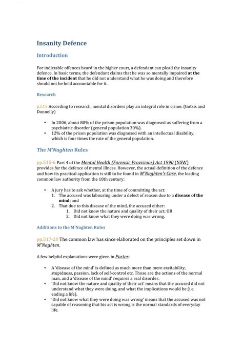 insanity defence | LAWS1022 - Criminal Laws - UNSW | Thinkswap