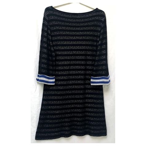 Chanel Dress Black White Blue Silk Cotton Viscose ref.122108 - Joli Closet