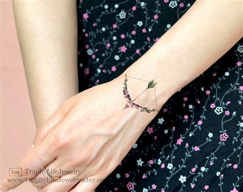 Floral Bow and Arrow Temporary Tattoo Flower Temporary | Etsy