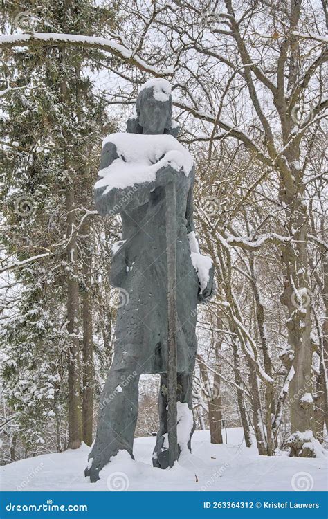 Statue of Kristjan Jaak Peterson in the Snow, Tartu Stock Photo - Image ...