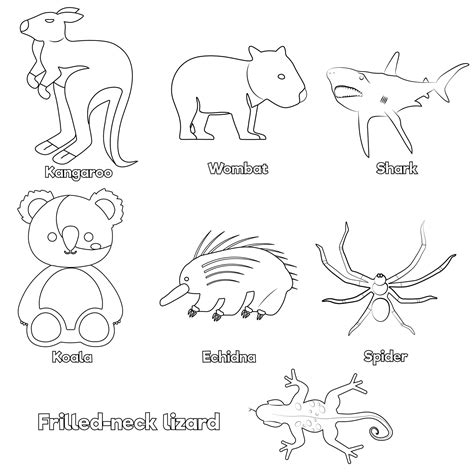 Set of Australian animals Coloring Pages,Worksheets For Kids 9990758 ...