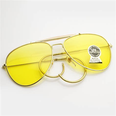 True Vintage Aviator Sunglasses Yellow Driving Lens - zeroUV