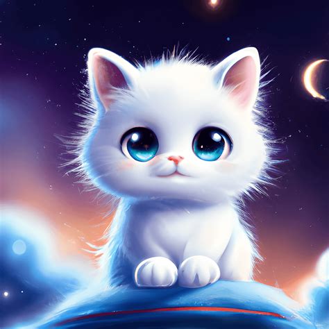 Centered Cute Baby White Baby Cat with the Night Sky · Creative Fabrica