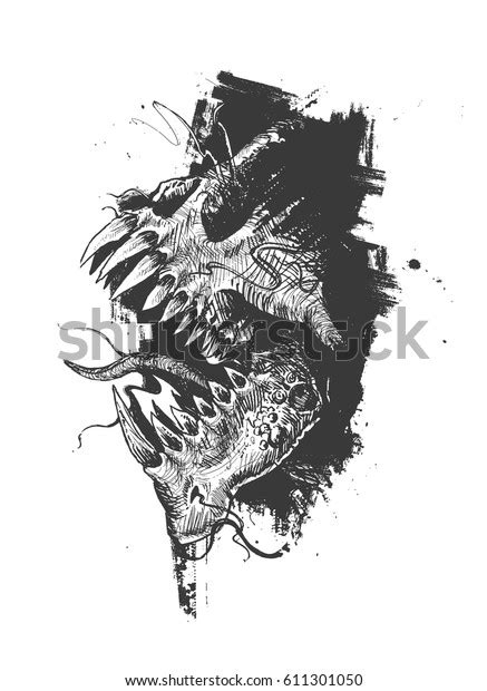 Aggressive Monster Tattoo Design Hand Drawn Stock Vector (Royalty Free ...