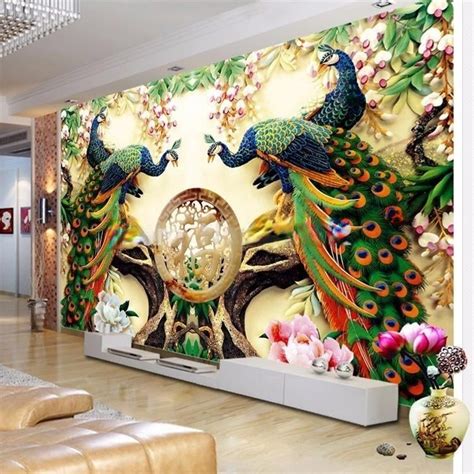 Amazing 3D Peacocks Wallpaper Mural, Custom Sizes Available – Maughon's