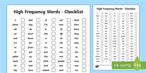 Checklist - High Frequency Words (teacher made) - Twinkl