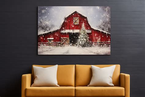 Christmas Barn Wall Art Oil Painting Graphic by Whale Art · Creative ...