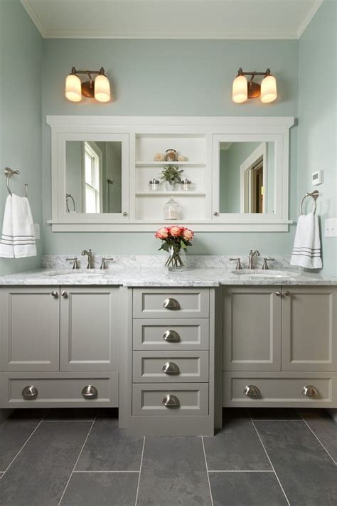 Master Bathroom With Double Vanity, Marble Countertop, Mint Walls ...