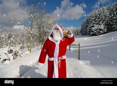 Santa Claus Father Christmas in a beautiful winter landscape Stock ...