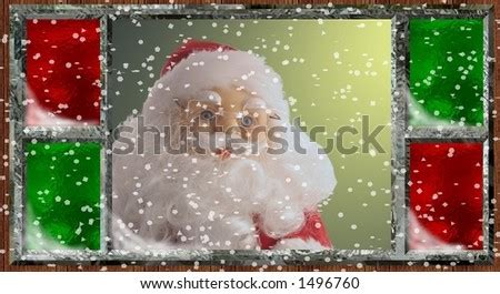 Santa Peeking Out A Stained Glass Window On Christmas Eve Stock Photo ...