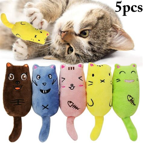 5PCS Cat Chew Toys Cartoon Plush Bite-resistant Cat Catnip Toys Kitten ...