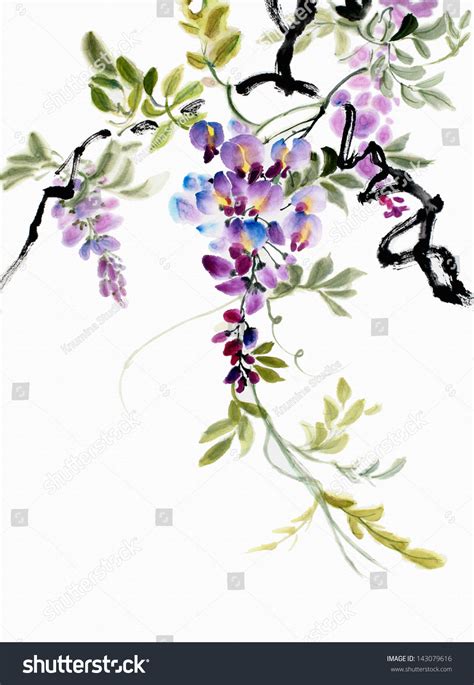 Original Art, Watercolor Painting Of Wisteria Blossoms, Asian Style ...