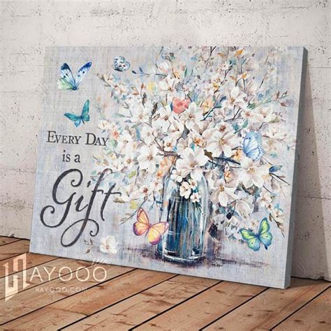 Every Day Is A Gift Butterfly & Flower Poster Canvas Wall Art Decor 2 ...