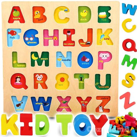 Coogam Wooden Alphabet Puzzle – ABC Letters Sorting Board Blocks ...