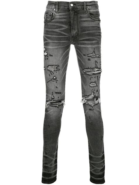 Amiri Denim Ripped Jeans in Grey (Gray) for Men - Lyst