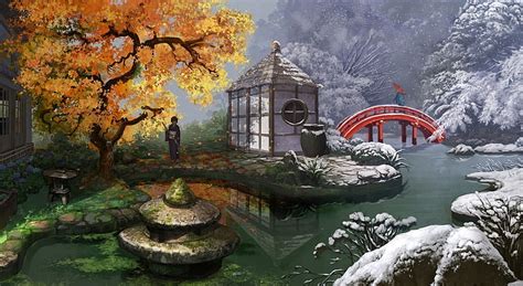 1668x2224px | free download | HD wallpaper: Japanese Garden Painting ...