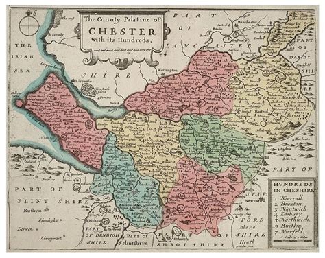 Map of Cheshire Noting the Hundreds - illustrated by Wenceslas Hollar ...