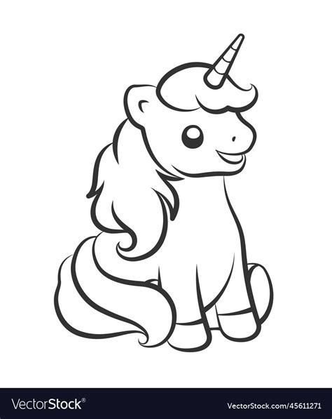 Cute happy unicorn sitting down outline easy Vector Image