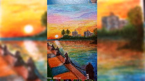 How to Draw Sunset in lake/Sunset on the lake/Easy Sunset Scenery/Oil ...