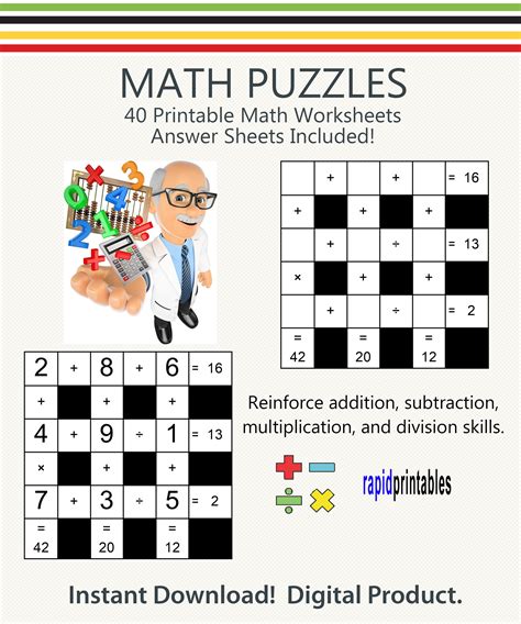 Math Printable Worksheets 40 Math Puzzle Worksheets To ...