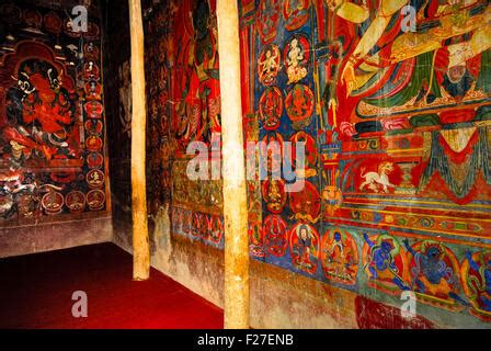 paintings inside temple at tabo monastery in india Stock Photo - Alamy