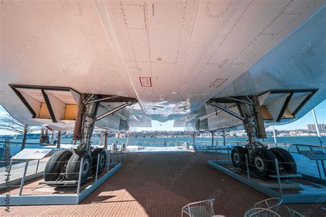 View from below of the BAC Aérospatiale Concorde exhibit on the Hudson ...