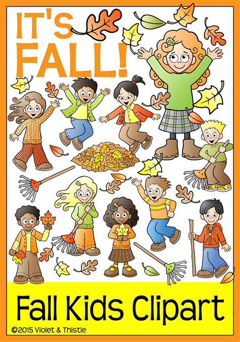 Fall Clipart Kids Clip Art Verbs Activities Raking Jumping in Leaves ...