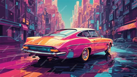 Premium AI Image | Retro Futurism on Wheels A Classic Car in a Colorful ...