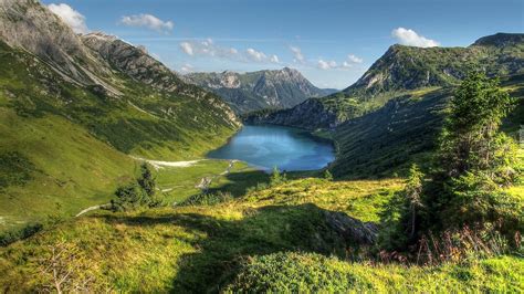 Góry, Jezioro, Łąka, Alpy, Austria