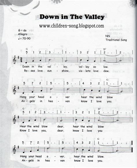 Down in the Valley Children Song with Notes and Chords