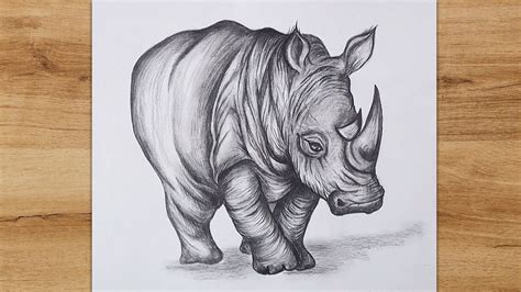 How to Draw a Realistic Rhino (rhinoceros) step by step | Animals ...