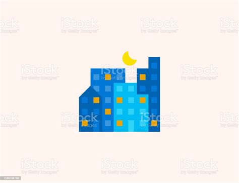 Night City Vector Icon Isolated Cityscape Buildings Skyscrapers Flat ...