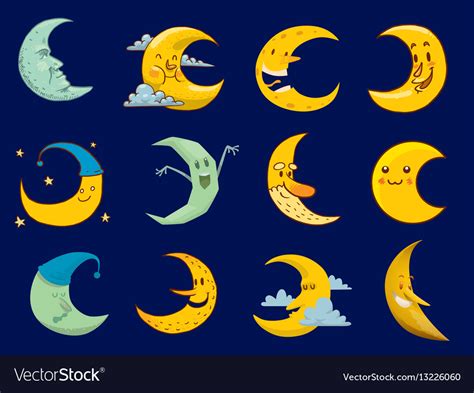 Different moon cartoon face month Royalty Free Vector Image