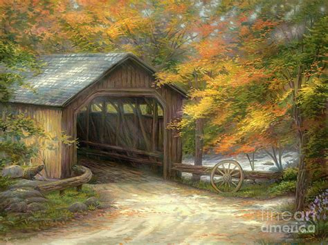 Autumn Bridge Painting by Chuck Pinson