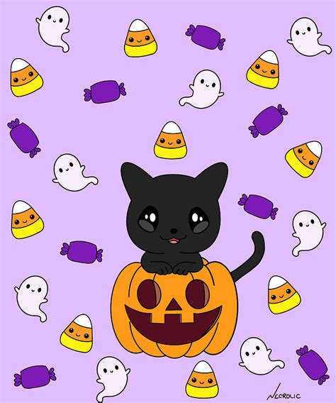 Kawaii Halloween Cat Digital Art by Jessica Lee | Fine Art America