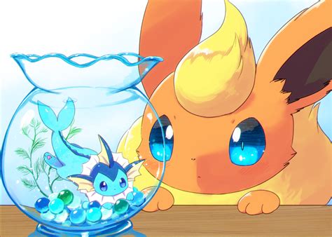 vaporeon and flareon (pokemon) drawn by kemoribon | Danbooru