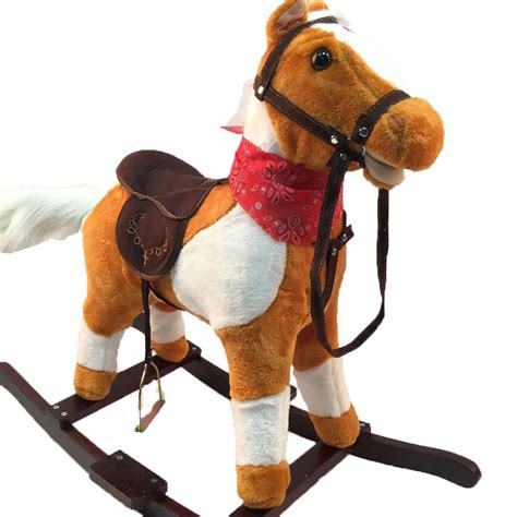 Plush Rocking Horses Toys for 3 8 Years Old Children Light Brown Wooden ...