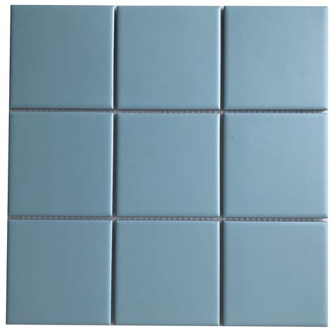 4"x4" Light Blue Square Porcelain Mesh Mounted Tile