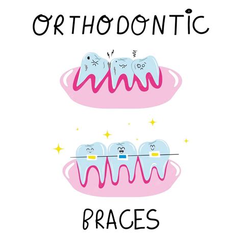 Premium Vector | Cute teeth before and after ortodontic braces