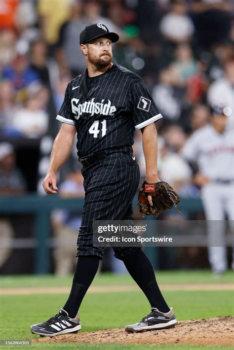 Chicago White Sox relief pitcher Bryan Shaw reacts after pitching the ...